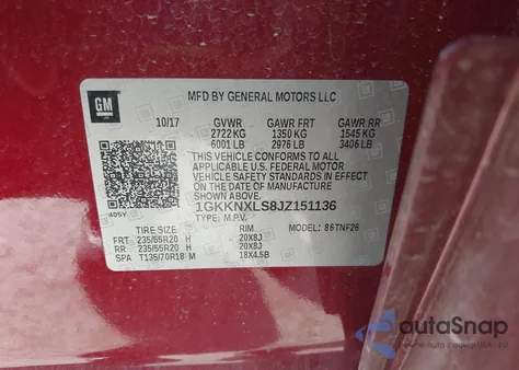 2018 GMC Acadia Denali z USA, uszkodzony, nr VIN 1GKKNXLS8JZ151136